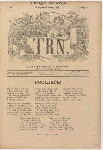 Trn (Zagreb). Tečaj 3, br. 7(1. travnja 1893) (cenzurirano)