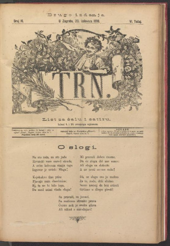 Trn (Zagreb). Tečaj 6, br. 16(20. kolovoza 1896) (cenzurirano)