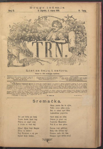 Trn (Zagreb). Tečaj 6, br. 13(5. srpnja 1896) (cenzurirano)