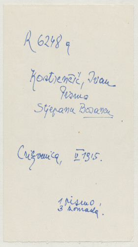 Pismo Ivana Kostrenčića Stjepanu Bosancu : Crikvenica, V. 1915. 