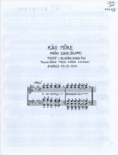 Kao more : muški zbor (klapa) / tekst i glazba Dinko Fio.
