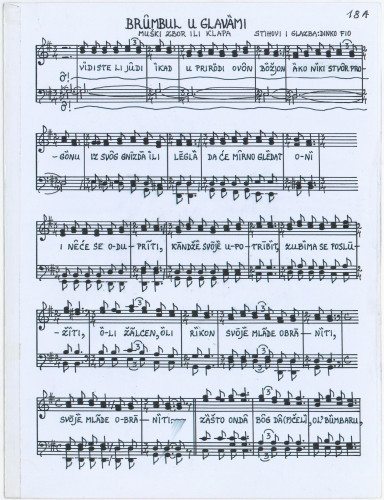 Brumbul u glavami   : muški zbor ili klapa  / stihovi i glazba Dinko Fio.