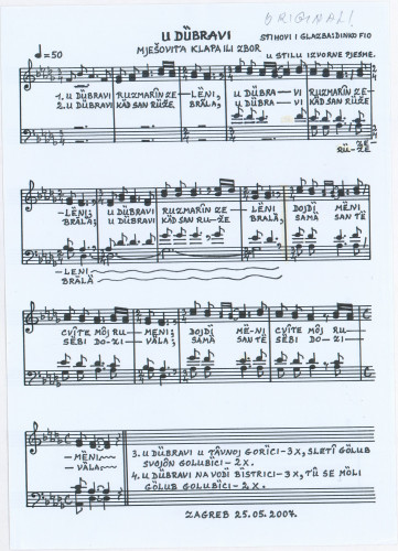 U dubravi : mješovita klapa ili zbor / stihovi i glazba Dinko Fio u stilu izvorne pjesme.