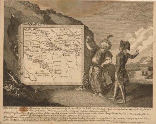 [Karta jugoistočne Europe. Grafika ratnih pregovarača vojskovođa Turske i Njemačke]   / Martin Engelbrecht.