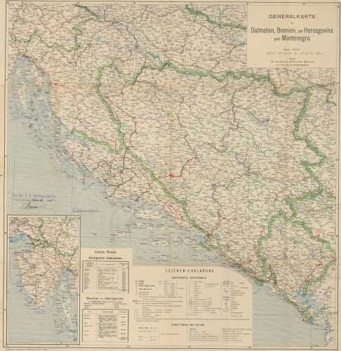 Generalkarte von Dalmatien, Bosnien, der Hercegovina und Montenegro.