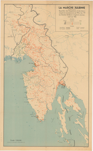 La Marche Julienne : repartition des Yougoslaves et des Italiens d'apres les recensements de 1910 et de 1911 : La Slovenie Venitienne d'apres le recensement de 1921 / carte publiee par l'Institut Adriatique ; par Josip Roglić