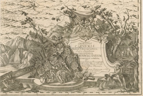 Ducatus Carnioliae tabula chrographica iussu ...   / exhibita per Joannem Dismann Floriantschitsch de Grienfeld ... ; incisa Abrahamum Kaltschmidt.