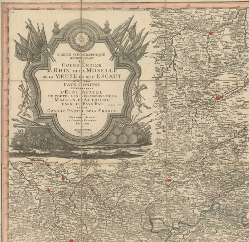 Carte geographique representant le cours entier du Rhin, de la Moselle, de la Meuse et de l'escaut avec les pays confinis ...  / par Matthieu Albert et George Frederic Lotter