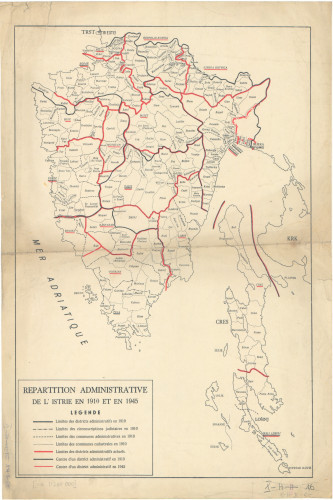 Repartition administrative de l'Istrie  : en 1910. et en 1945.