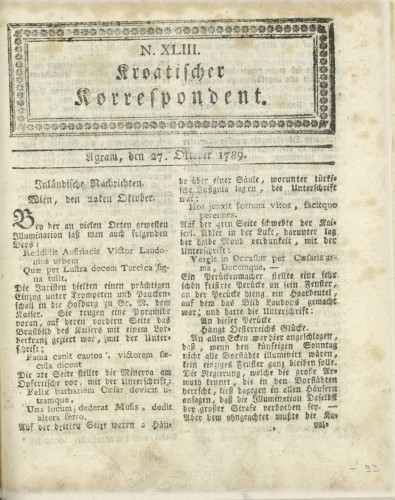 Kroatischer Korrespondent : 1,43(1789)   / [Johann Thomas].
